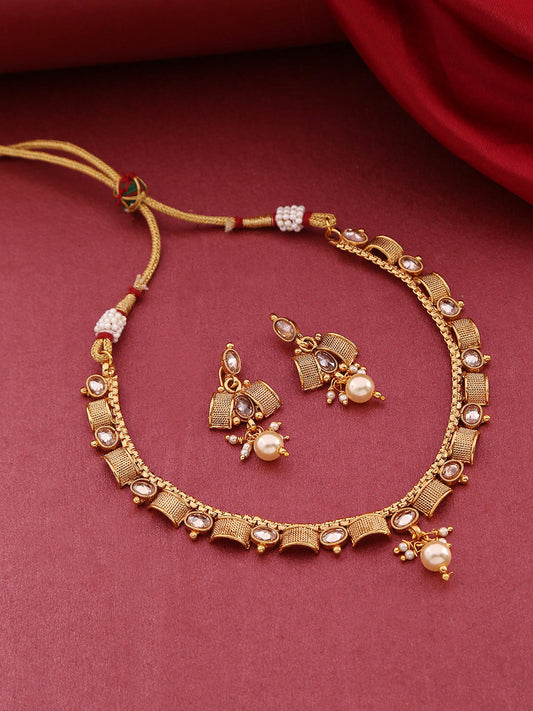 Kundan Pearls Beads Gold Plated Jewellery Set