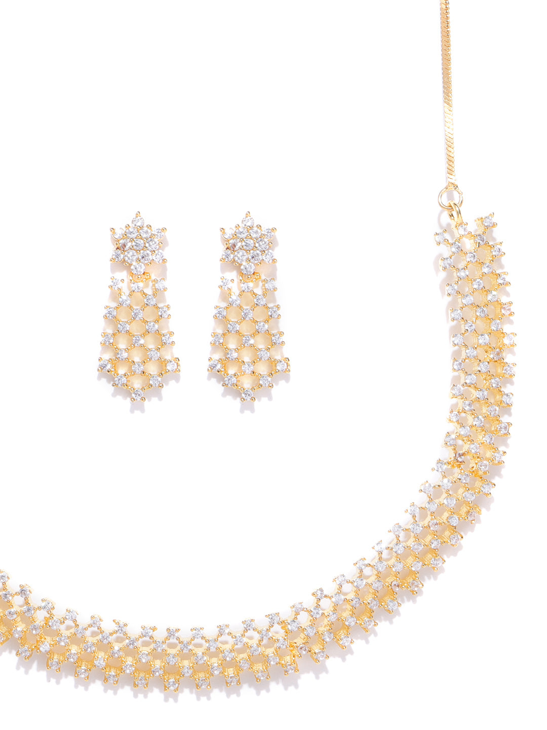 American Diamond Gold Plated Geometric Jewellery Set