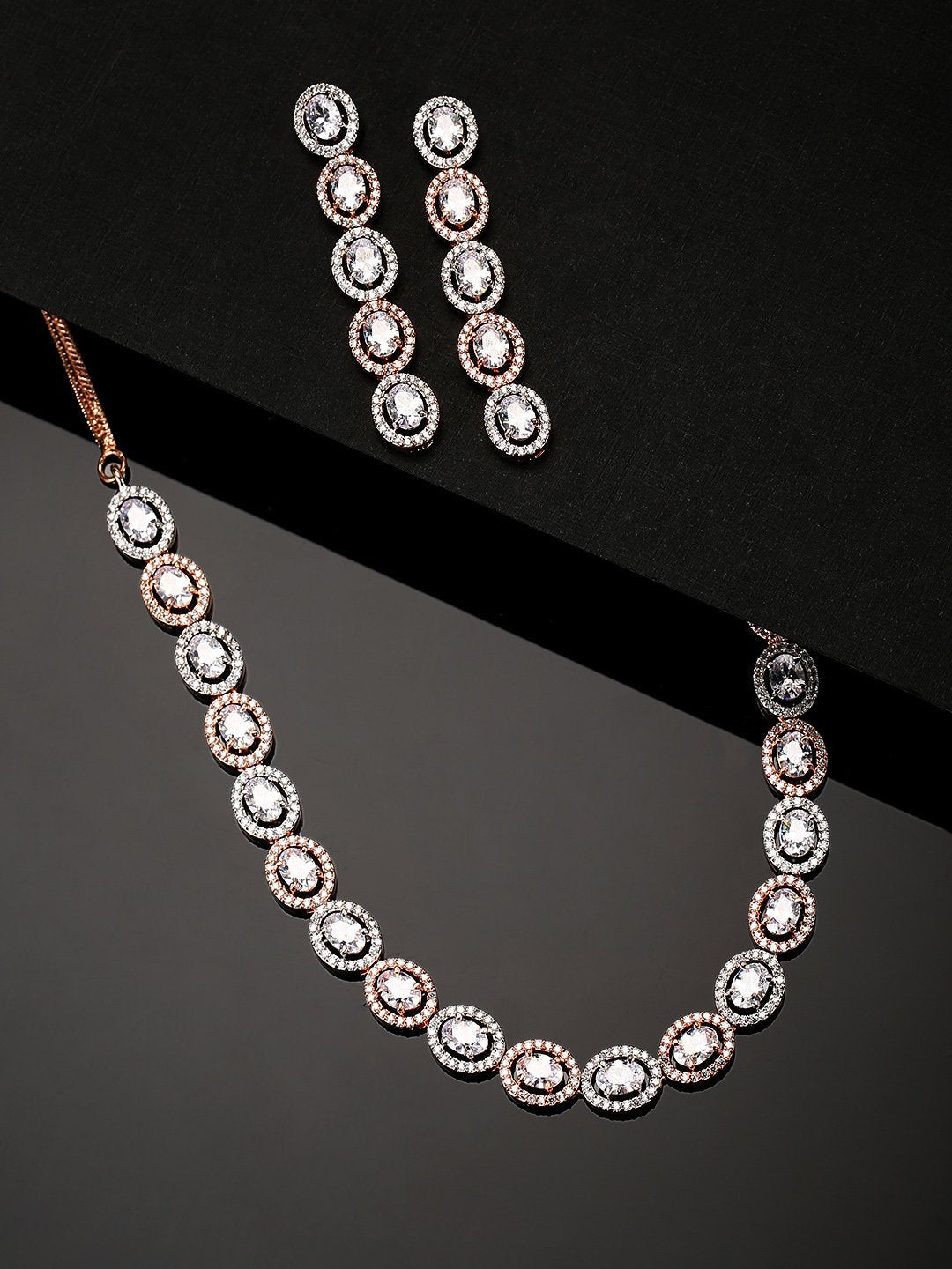 American Diamond Rose Gold Plated Jewellery Set