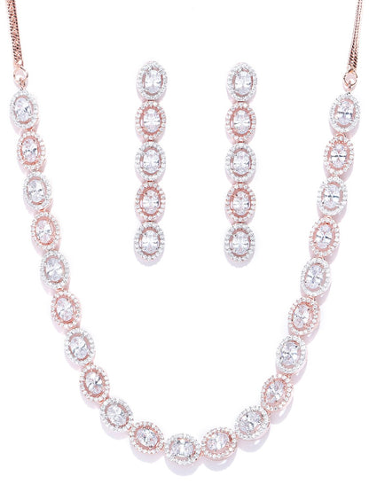 American Diamond Rose Gold Plated Jewellery Set