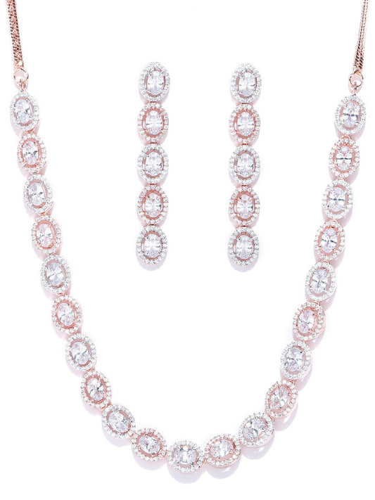 American Diamond Rose Gold Plated Jewellery Set