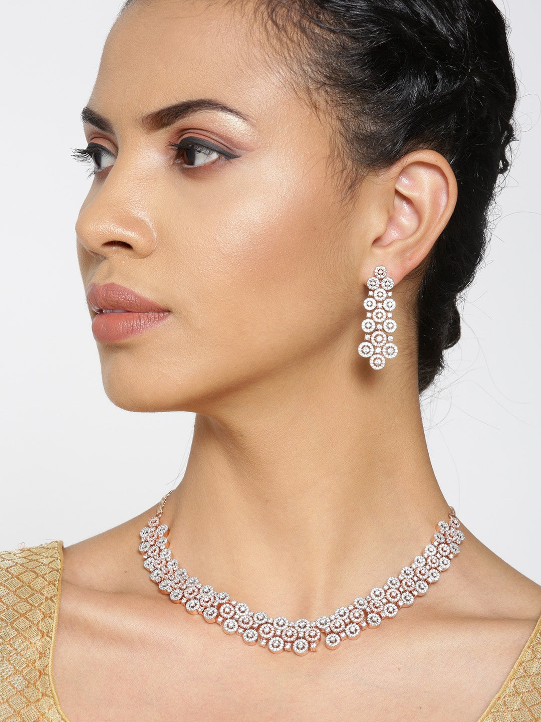 American Diamond Rose Gold Plated Geometric Jewellery Set