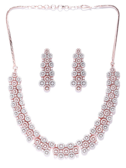 American Diamond Rose Gold Plated Geometric Jewellery Set