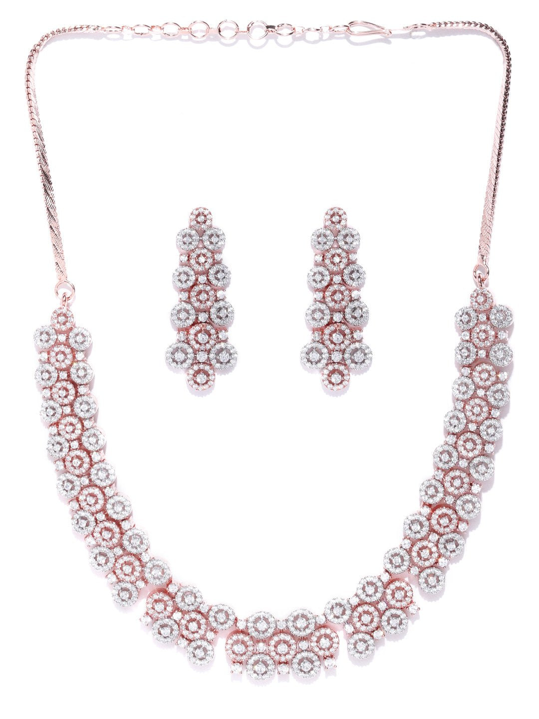 American Diamond Rose Gold Plated Geometric Jewellery Set