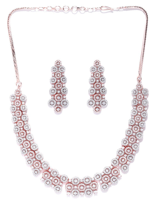 American Diamond Rose Gold Plated Geometric Jewellery Set