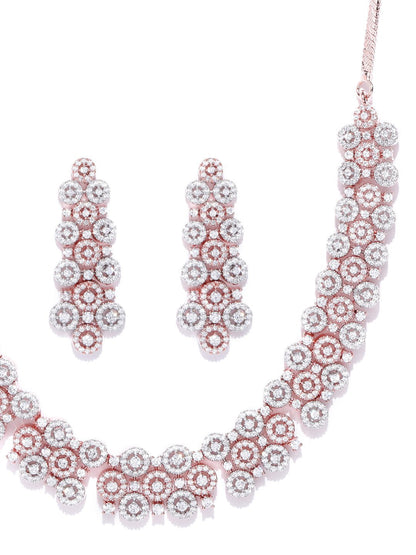 American Diamond Rose Gold Plated Geometric Jewellery Set