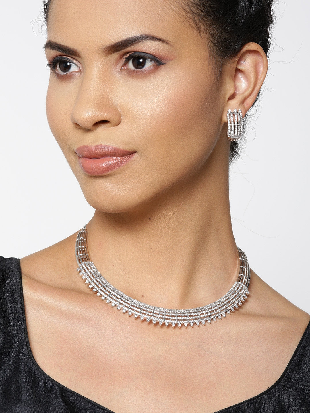 Steller Strings-American Diamond Silver Plated Jewellery Set