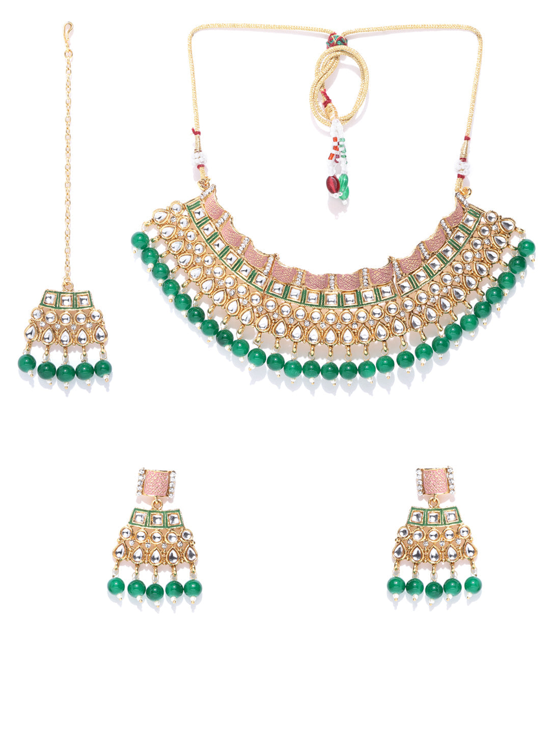 Emerald Kundan Gold Plated MaangTika Jewellery Set