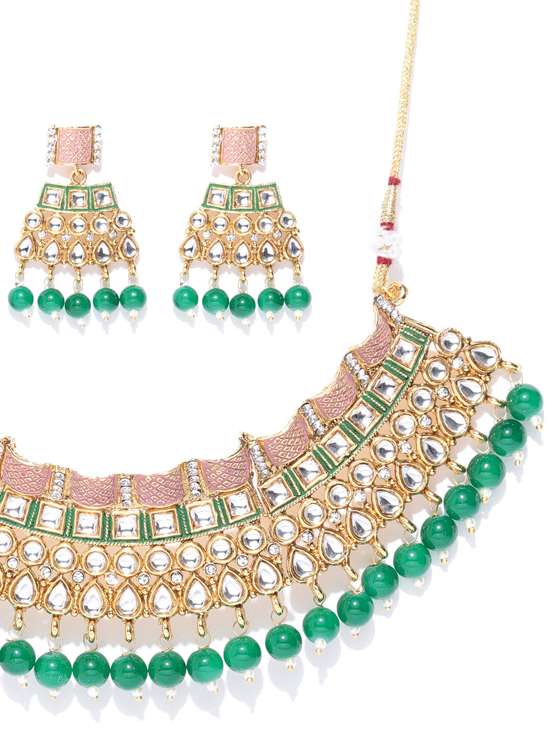 Emerald Kundan Gold Plated MaangTika Jewellery Set