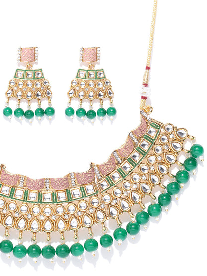 Emerald Kundan Gold Plated MaangTika Jewellery Set