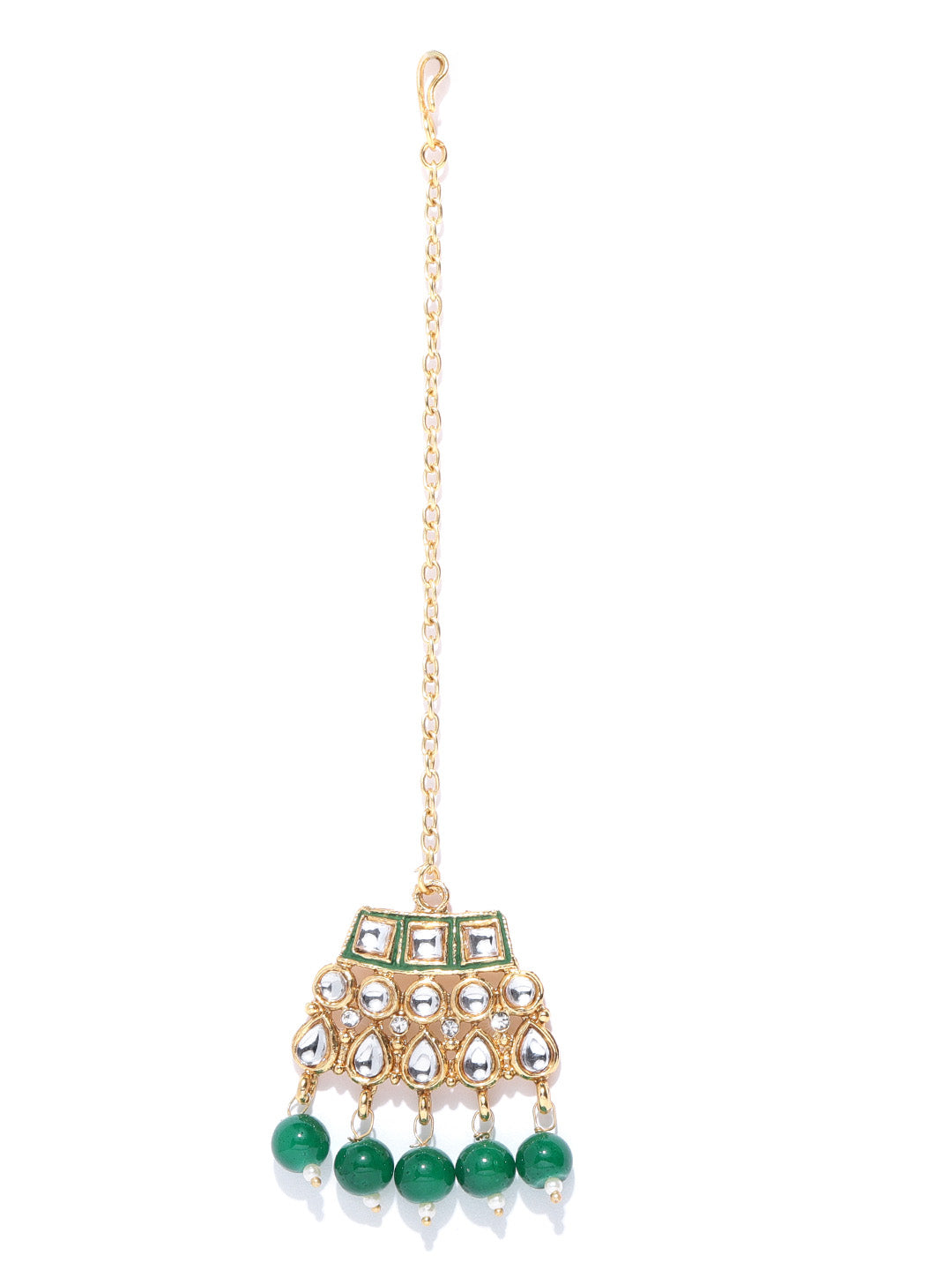Emerald Kundan Gold Plated MaangTika Jewellery Set
