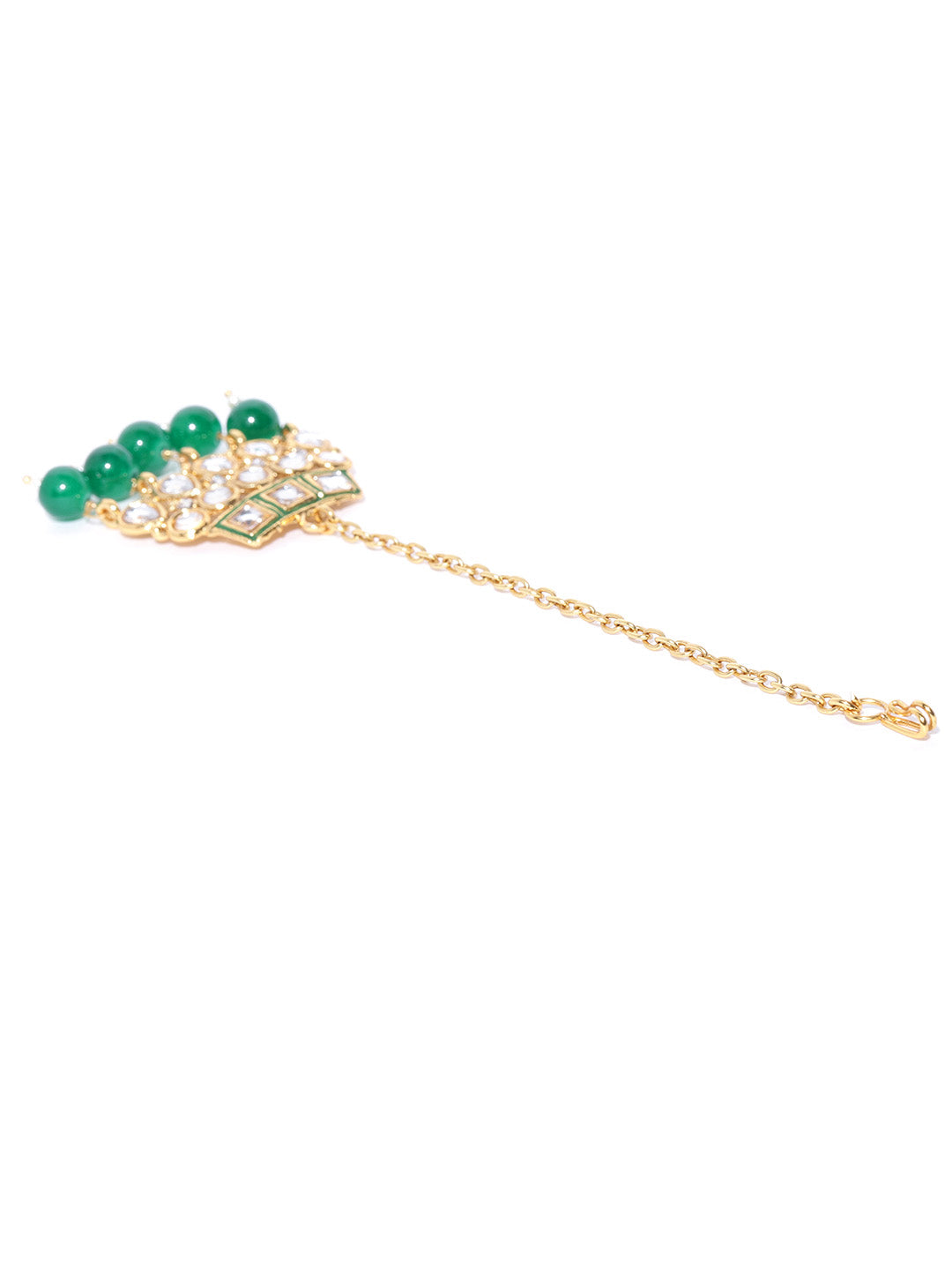 Emerald Kundan Gold Plated MaangTika Jewellery Set