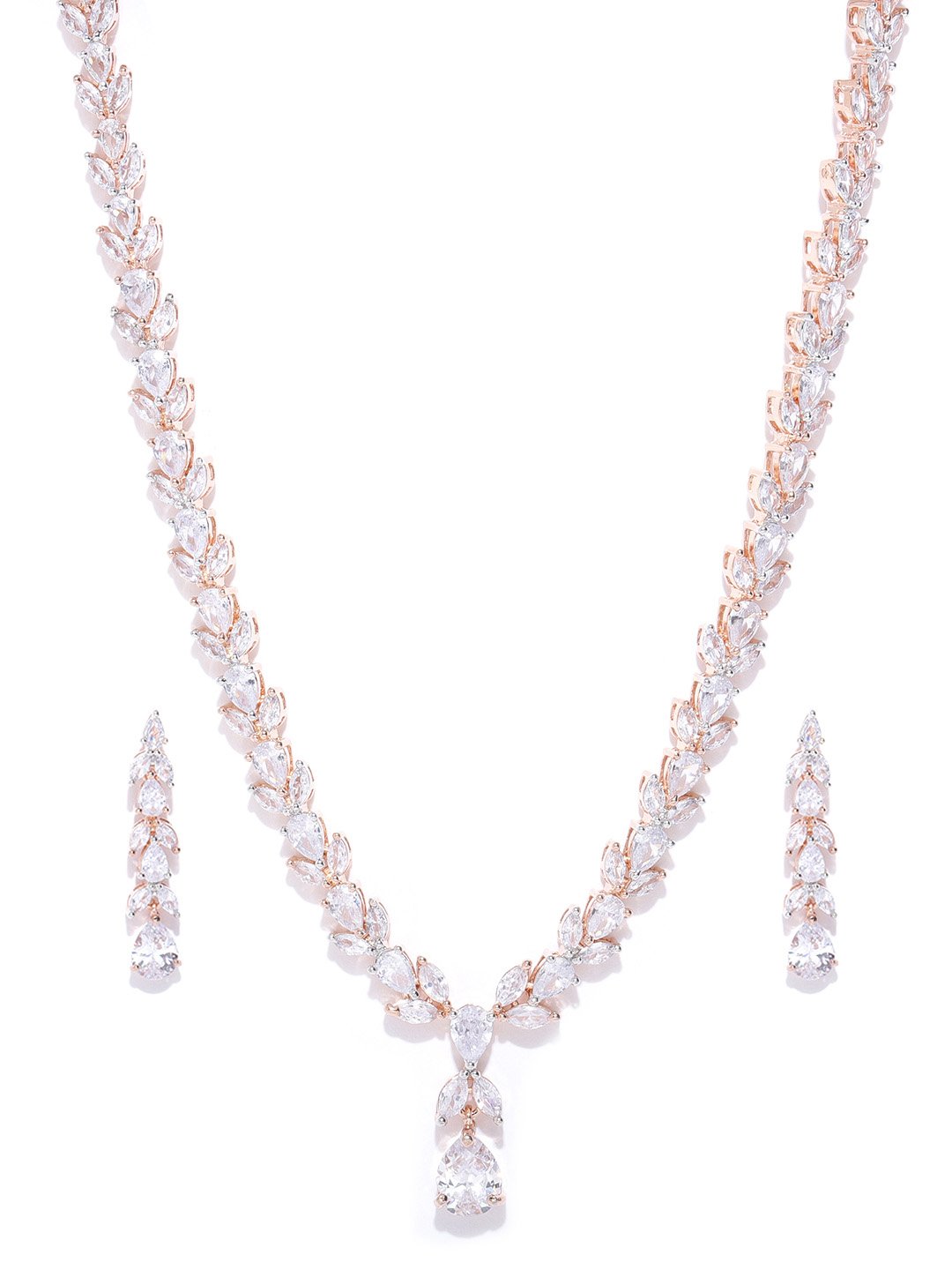 Lustrous - American Diamond Rose Gold Plated Jewellery Set