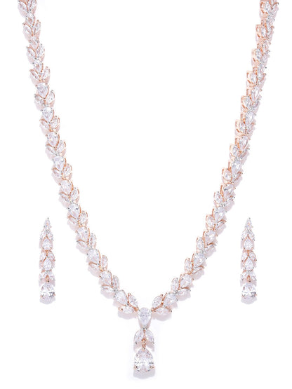 Lustrous - American Diamond Rose Gold Plated Jewellery Set
