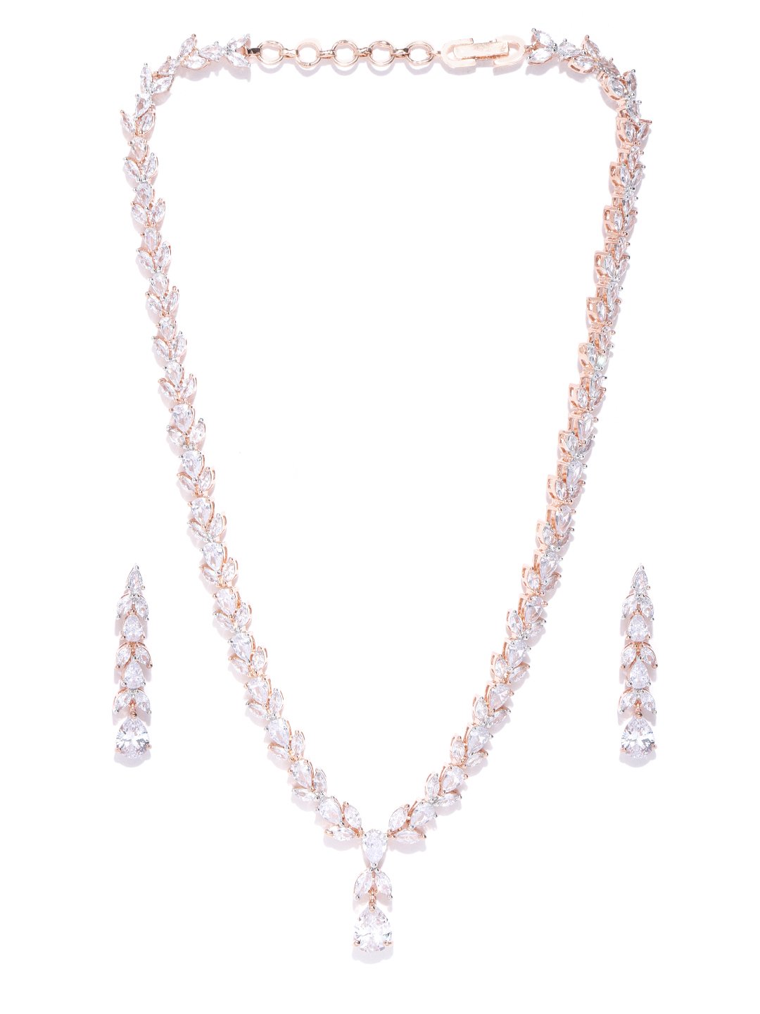 Lustrous - American Diamond Rose Gold Plated Jewellery Set