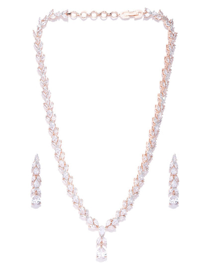 Lustrous - American Diamond Rose Gold Plated Jewellery Set