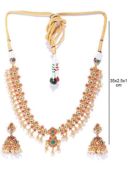 Pushp Bela - Kemp Stones Pearls Gold Plated Jewellery Set