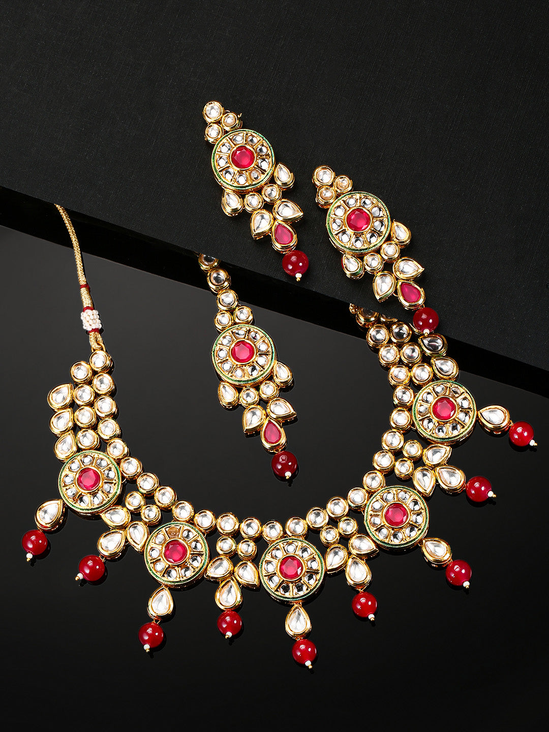 Ruby Kundan Gold Plated MaangTika Jewellery Set