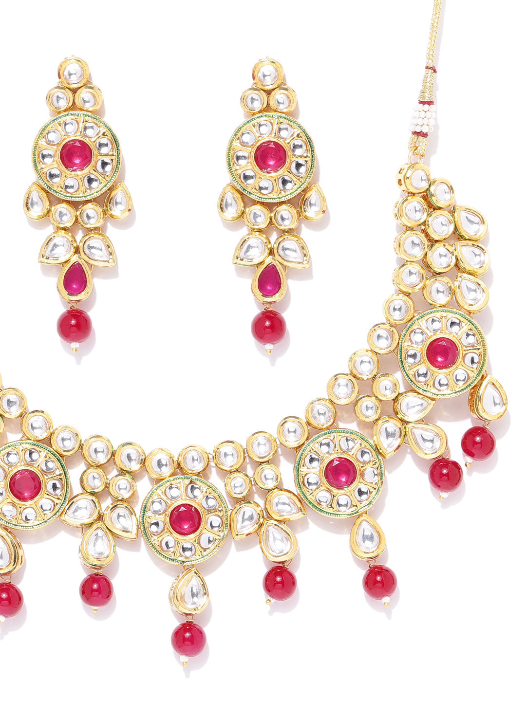 Ruby Kundan Gold Plated MaangTika Jewellery Set