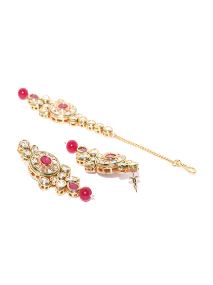 Ruby Kundan Gold Plated MaangTika Jewellery Set