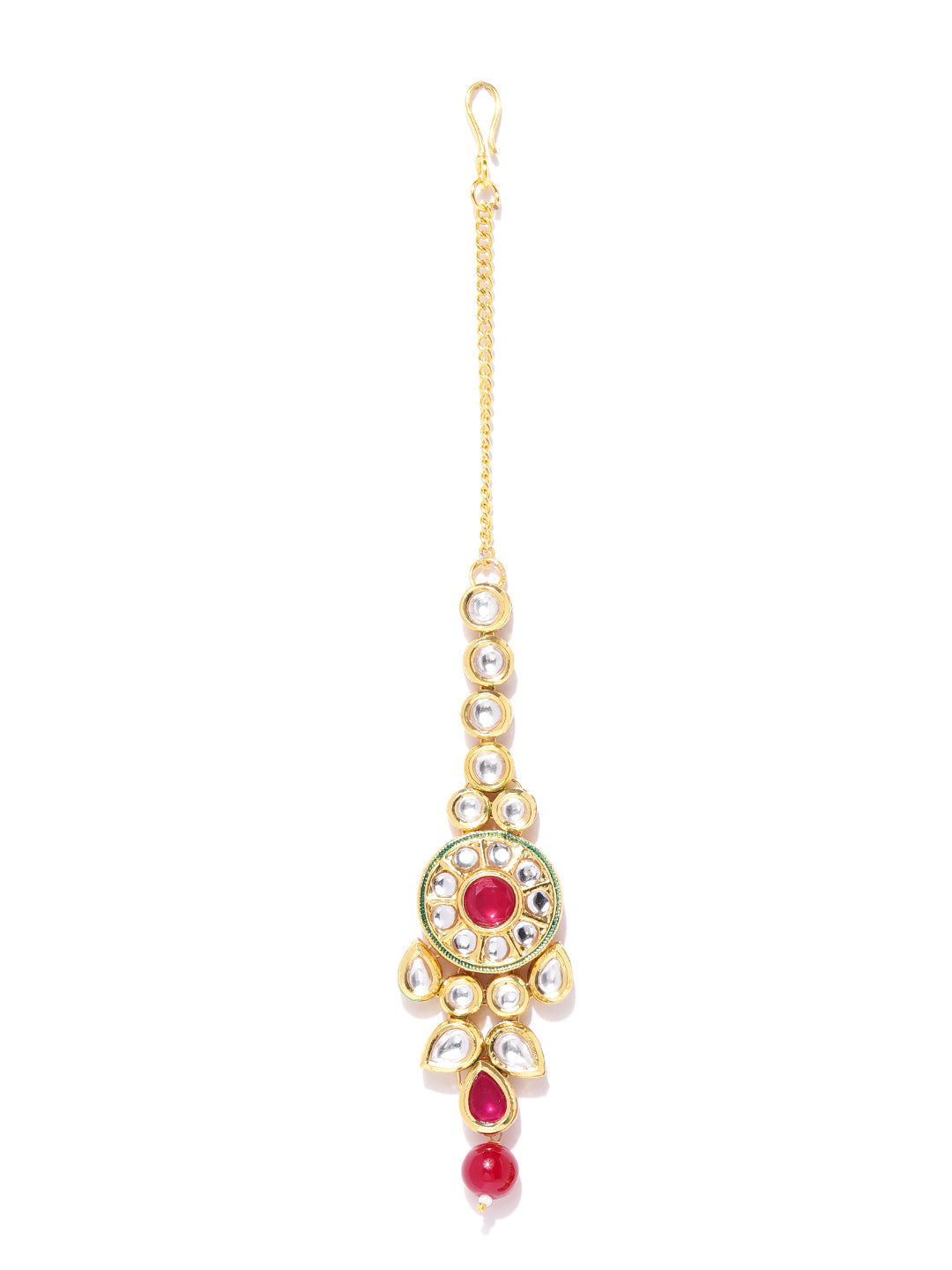 Ruby Kundan Gold Plated MaangTika Jewellery Set