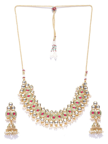 Embellished Stunner - Gold-Plated Kundan Ruby Jewellery Set