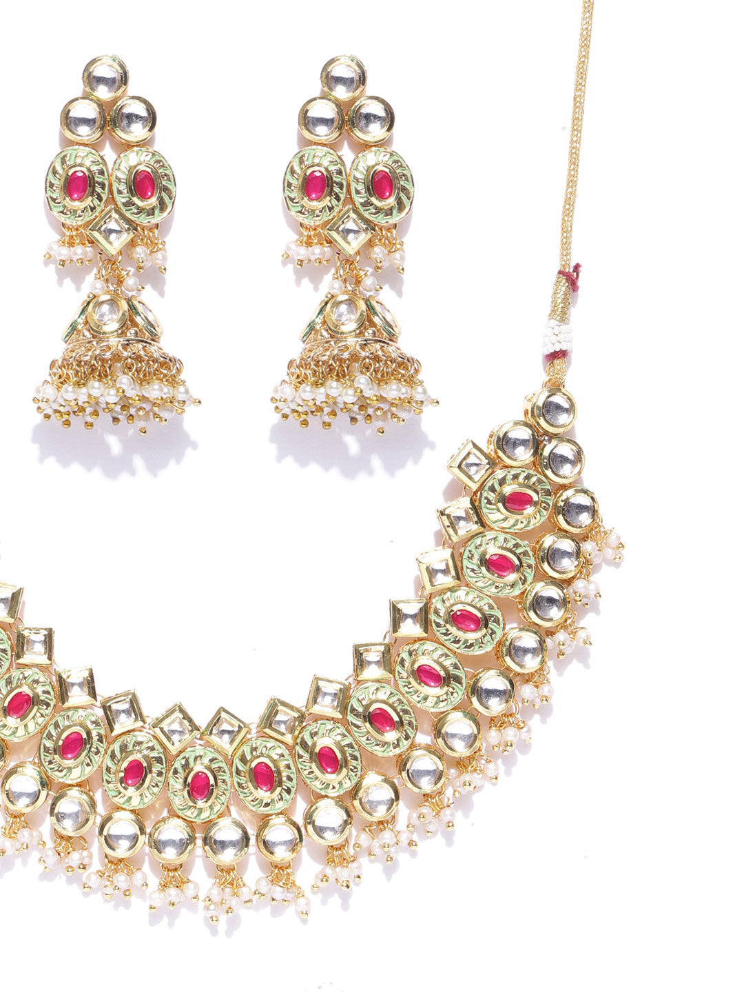 Embellished Stunner - Gold-Plated Kundan Ruby Jewellery Set