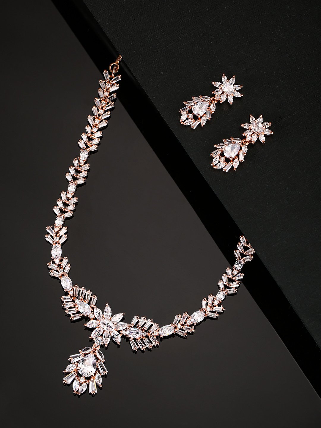 American Diamond Rose Gold Plated Jewellery Set