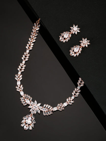 American Diamond Rose Gold Plated Jewellery Set