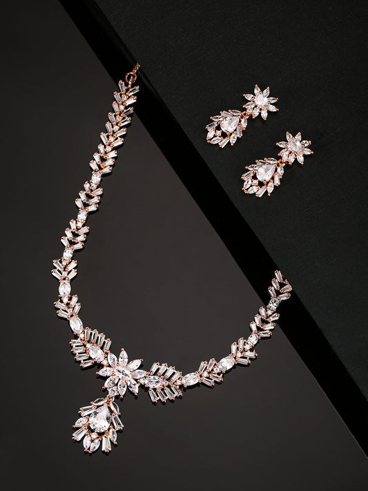 American Diamond Rose Gold Plated Jewellery Set