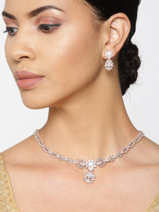 American Diamond Rose Gold Plated Jewellery Set