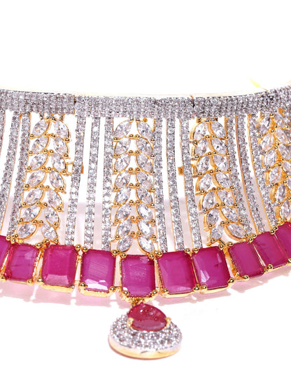 Berry Blush-Pink Ruby American Diamond MaangTikka Jewellery Set
