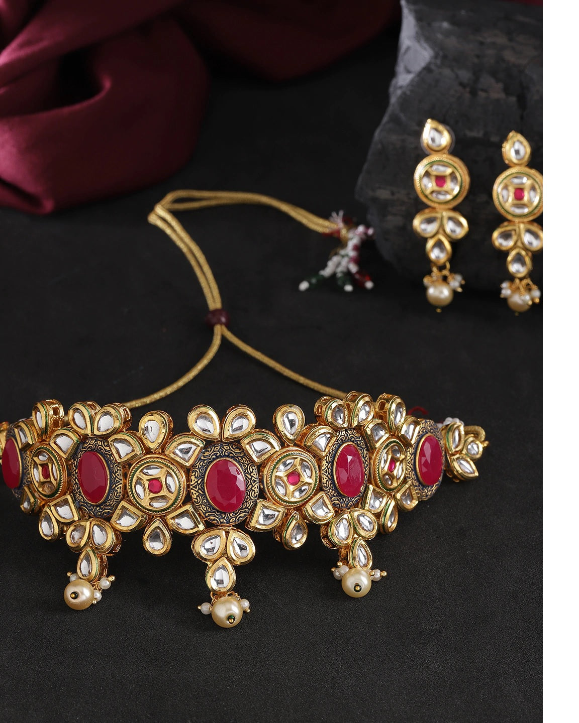 Kundan Ruby Pearls Gold Plated Choker