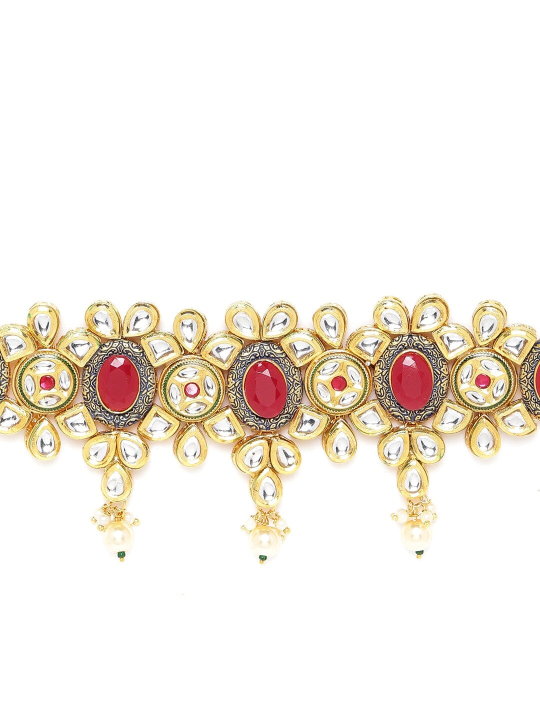 Kundan Ruby Pearls Gold Plated Choker