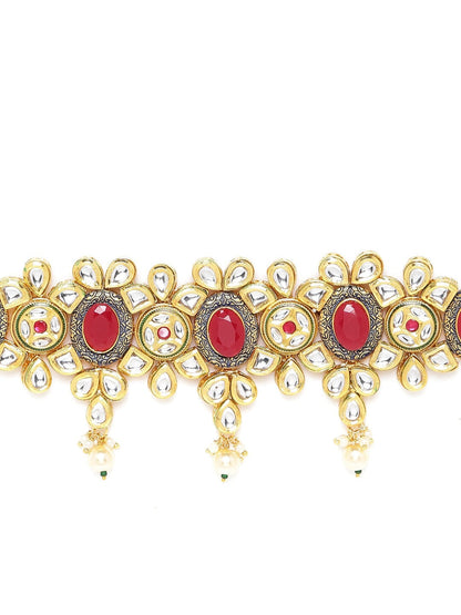 Kundan Ruby Pearls Gold Plated Choker