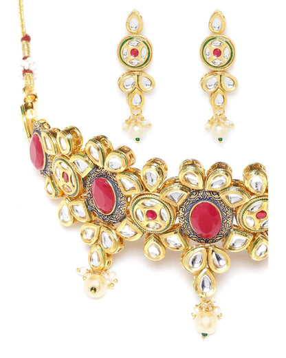Kundan Ruby Pearls Gold Plated Choker