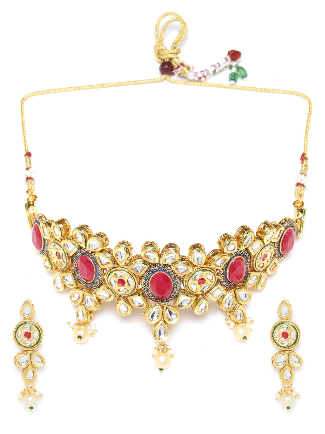 Kundan Ruby Pearls Gold Plated Choker