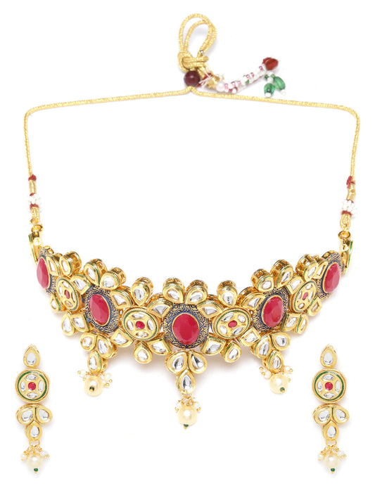 Kundan Ruby Pearls Gold Plated Choker