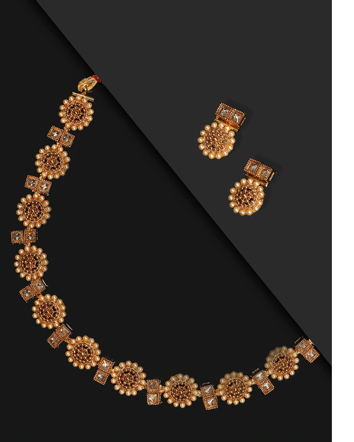 Stones Beads Gold Plated Floral Jewellery Set