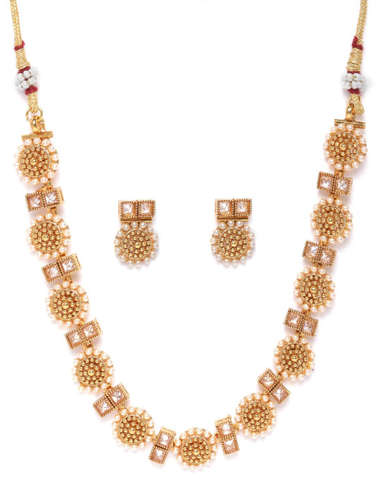 Stones Beads Gold Plated Floral Jewellery Set