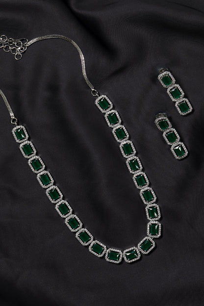 Emerald Delight - Green American Diamond Jewellery Set
