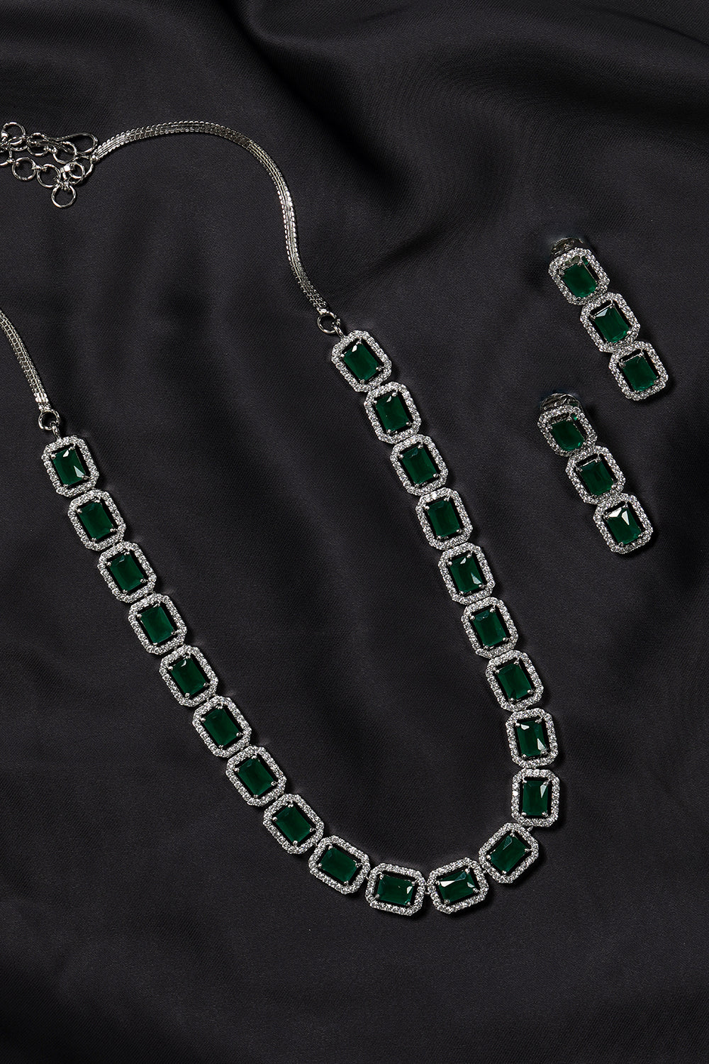 Emerald Delight - Green American Diamond Jewellery Set