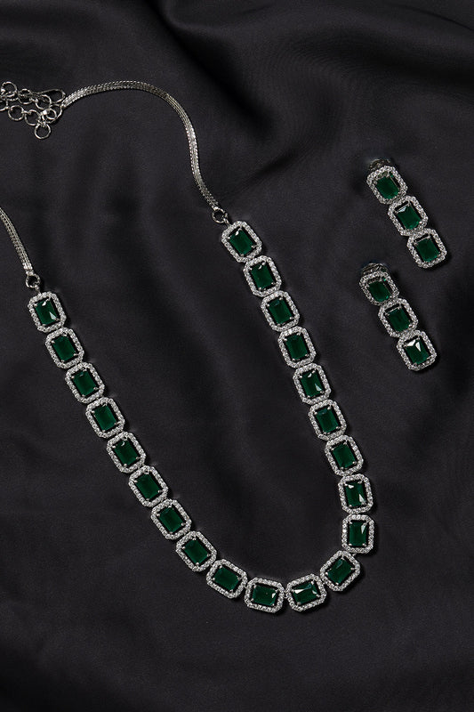 Emerald Delight - Green American Diamond Jewellery Set