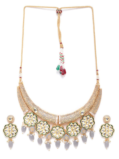 Grey Pearls Kundan Gold Plated Meenakari Jewellery Set