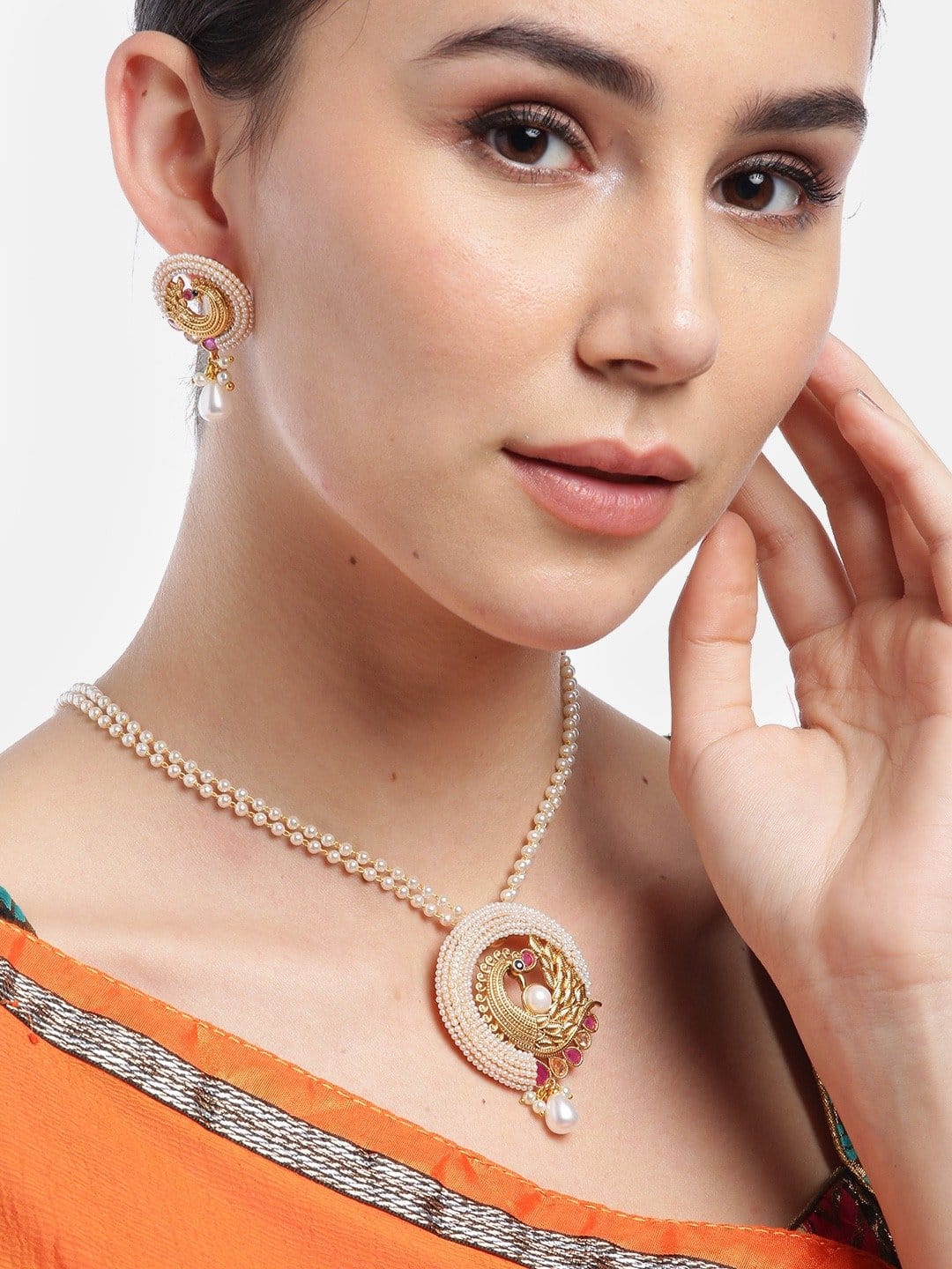 Peacock Pearl-Traditional Wear Gold Plated Jewellery Set