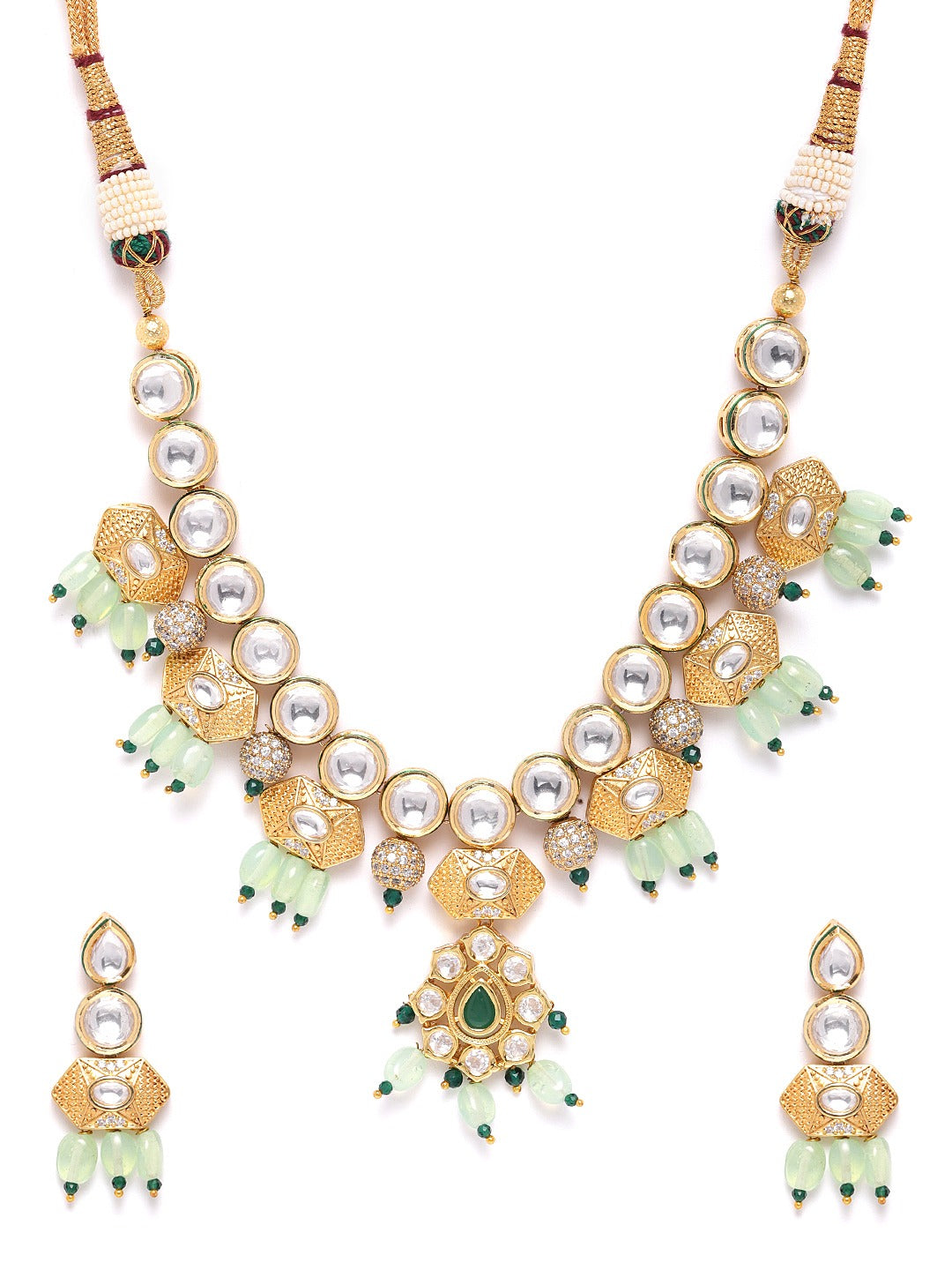 Mint Green Pearls Kundan Gold Plated Jewellery Set