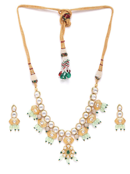 Mint Green Pearls Kundan Gold Plated Jewellery Set