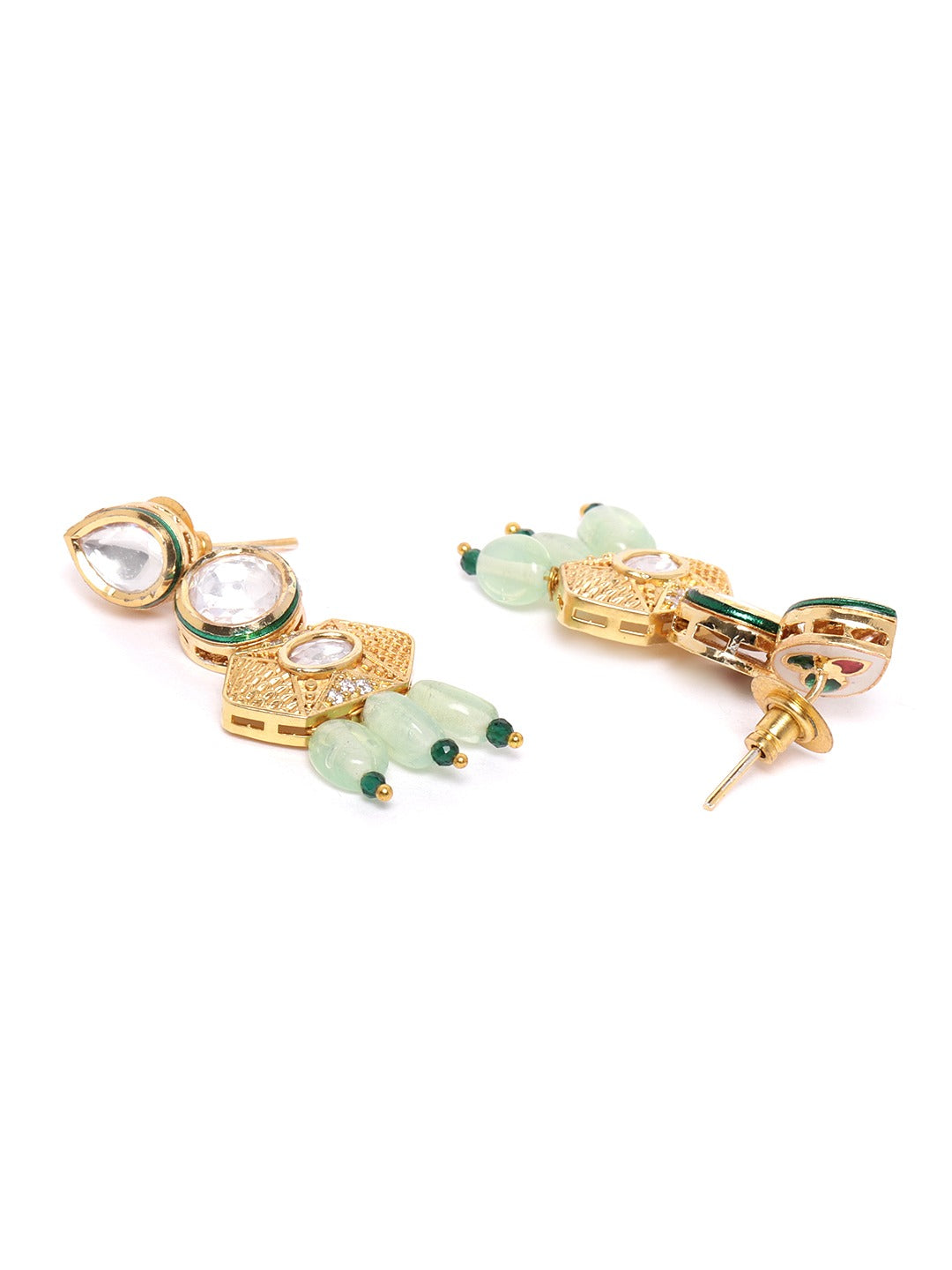 Mint Green Pearls Kundan Gold Plated Jewellery Set