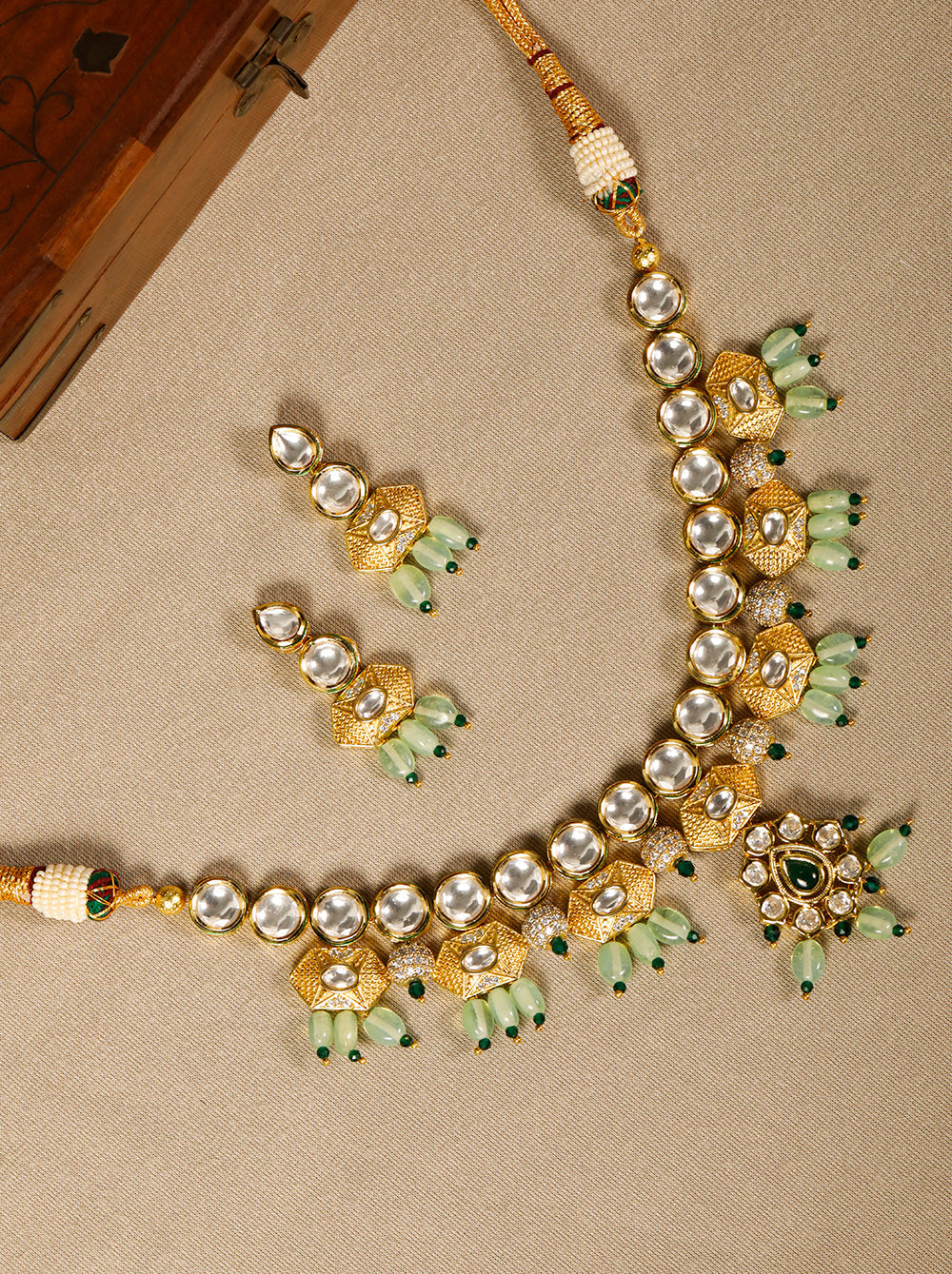 Mint Green Pearls Kundan Gold Plated Jewellery Set