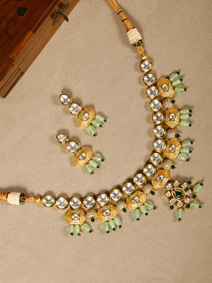 Mint Green Pearls Kundan Gold Plated Jewellery Set